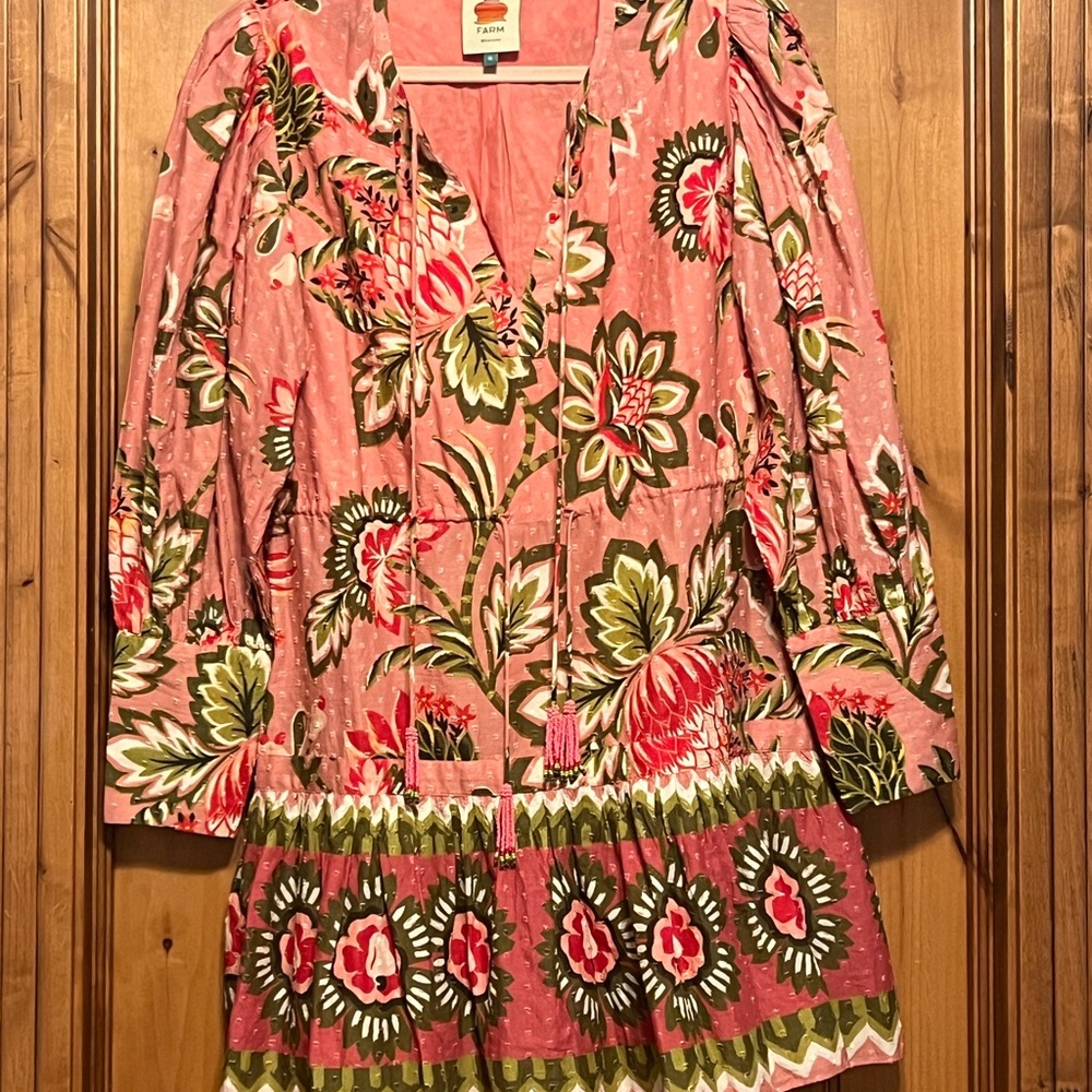 FARM Rio Pink Floral Mini Dress with Green & Red Accents